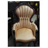 Parlor chair button tucked, carved floral bonnet,