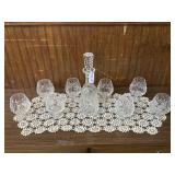 Waterford decanter and eight brandy snifters