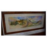 Watercolor beach scene signed Sandra - 13" x 28"