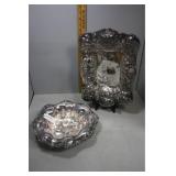 Two pc Adelphi silver co decorated bowl and rectan