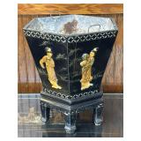 Chinese black lacquer planter on stand - 15" H