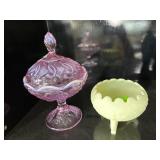 2 pc Fenton: Amethyst compote & custard glass bowl
