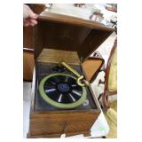 Victrola table top phonograph in tiger oak case