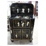 Oriental black lacquered free standing lifttop bar