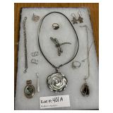 Sterling Jewelry grouping incl dragonfly broach,