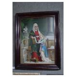 19th Century religious icon on tin in burl mahogan