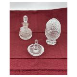 Waterford Egg jar, ring holder, and perfume bottle