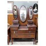 Inlaid 6-drawer dresser with trifold oval mirrors