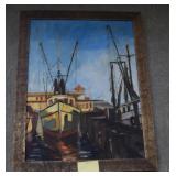 Contemporary ships harbor acrylic on canvas - 27"