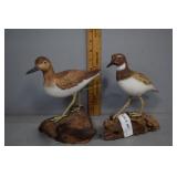 Two hand carved birds on burl wood by Jack Murphy