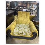 Two pc 1970s yellow tufted velvet overstuff sofa a