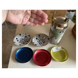 MCM barware - 5 metal coasters & Martini shaker