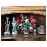 Cabinet articles - faux flowers in brass planters,