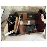 Brush, throwback Magnavox phone, combs, 80s bags