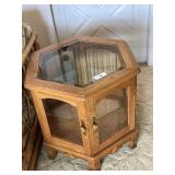 Hexagonal side table with glass sides for display