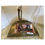 Brass fireplace log basket with ceramic handle