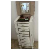 Upright jewelry cabinet with costume jewelry