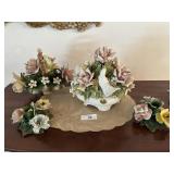Four Capodimonte floral center pcs