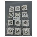 Twelve US Coins: 1963 Franklin Half Dollar; Kenned