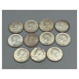 Eleven 1964 US Kennedy Half Dollars