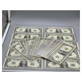 34 US $1 & 3 US $2 bills incl miscuts, birthday no