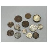 Thirteen US coins: 2 cent, 1890 & unknown Indian