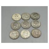 Five US Franklin Half Dollars: 1951, 1952, (2) 196