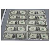 Nineteen US $1 Federal Reserve Notes of *Miscuts,