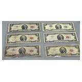 Five US $2 Red seal Miscut Certificates & One US $