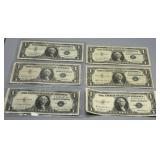 Six US $1 Silver Certificates: 1935-E&F, (3)1957,