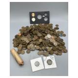 Plastic Container filled with Wheat pennies, roll