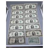 1935 US $1 Silver Certificate miscut, 12 US $2 wit