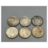 Six US Peace Dollars: 1922, 1923, (2) 1924, & (2)