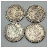 Four US Morgan Silver Dollars: 1889, 1889-O, & (2)