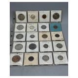 Twenty Sleeved US & Foreign Coins: 1840 Large Cent