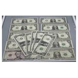 Fifteen US Federal Reserve Star Notes with low ser