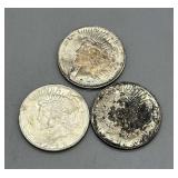 Three US 1923 Peace Dollars