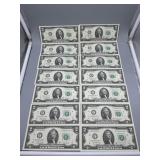 Thirty-Nine Consecutive US $2 Federal Reserve Note