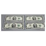 Four US $2 Federal Reserve Notes *Miscut with prin