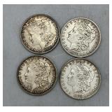 Four 1880 US Silver Morgan Dollars