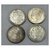 Four US Silver Morgan Dollars: 1884, (2) 1891-O, 1