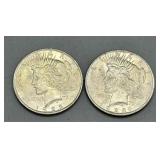 Two 1923 US Peace Dollars