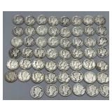 54 Assorted US Mercury Dimes