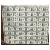 Whole sheet of UNCUT 1981A US $1 bills - $32 total