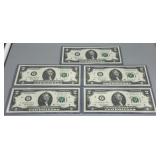 Five 2017-A US $2 Federal Reserve Notes with (3) b