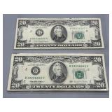 1988-A & 1995 US $20 Federal Reserve Notes