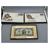 US $2 Bicentennial Bill & Two Gold plated sterling