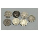 Seven US 'V' Nickels: 1898, (2) 1899, 1904, (2) 19
