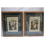 Pair Complementary Egyptian prints with ornate fra