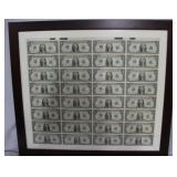 Framed full sheet of 1991 $1 bills 27' x 31'